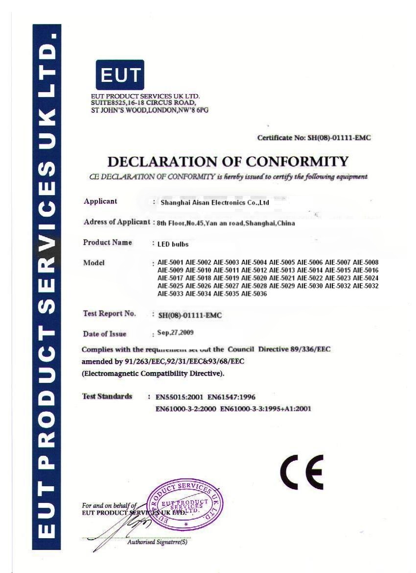 led bulbs CE certificate - AIS